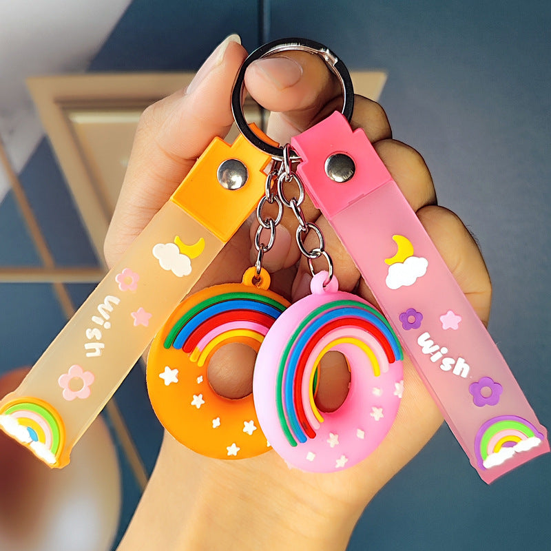 Wholesale New cute rainbow donut keychain student backpack pendant souvenir gift Keychains